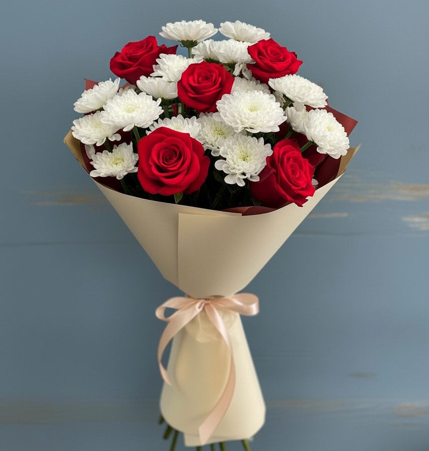 Букет цветов из: Розы и Хризантемы в Зольской