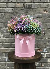 Цветочная композиция из Гипсофила и Розы в шляпной коробке в Зольской
