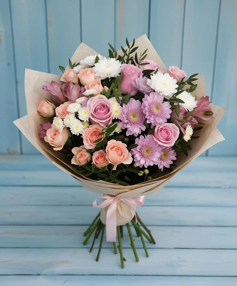 Букет цветов из: Хризантемы, Розы и Альстромерии в Зольской