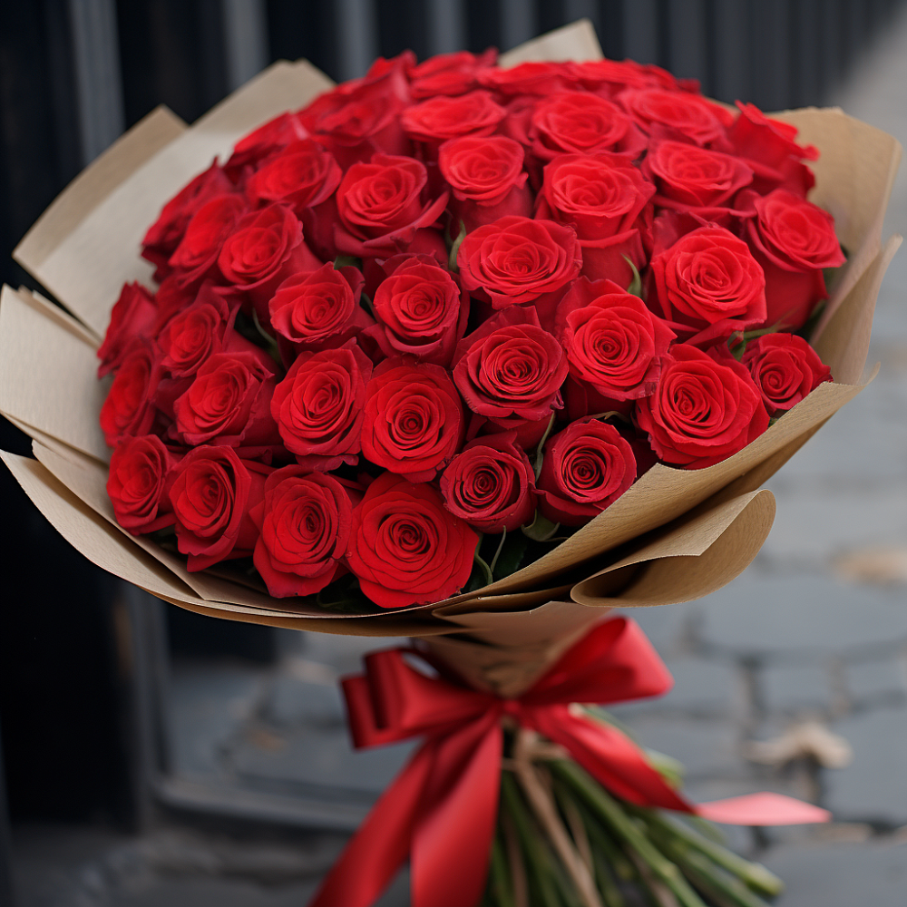 Букет 51 Красная роза Эдлесс Лав в Зольской