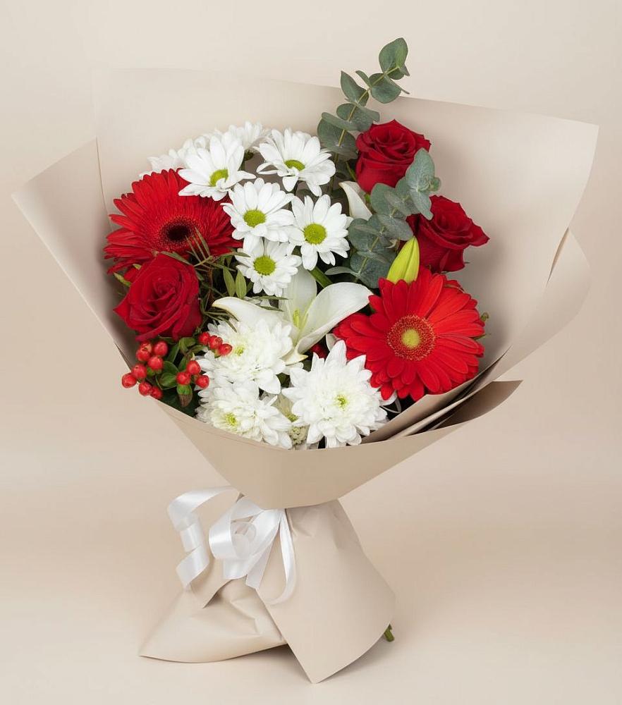 Букет цветов из: Розы, Хризантемы, Герберы и Лилии в Зольской