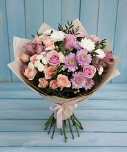 Букет цветов из:  Хризантемы, Розы и Альстромерии в Зольской