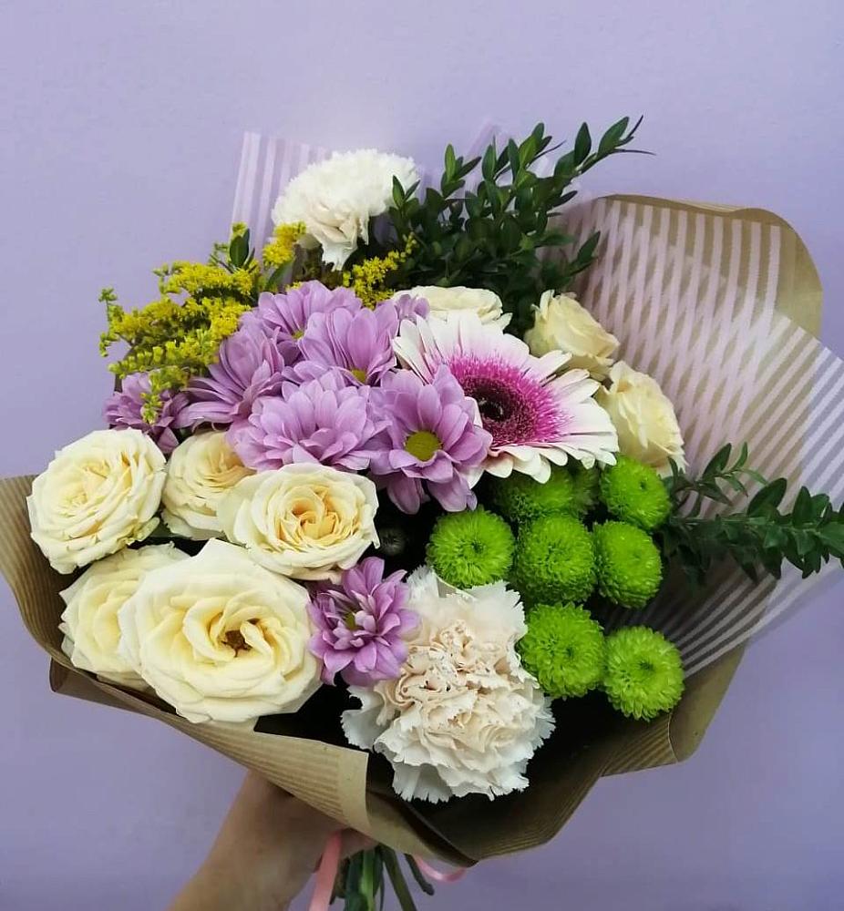 Букет цветов из: Хризантемы, Розы, Гвоздики и Герберы в Зольской