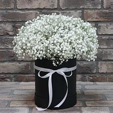 Цветочная композиция из Гипсофила в шляпной коробке в Зольской